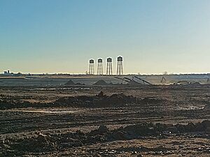 Construction in front of the reamaian four water towers 2023