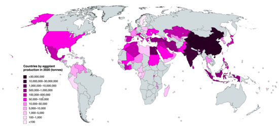 Countries by eggplant production in 2020