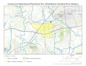 Course and Watershed of Persimmon Run (West Branch Christina River tributary)