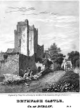 19th century monochrome print of Drimnagh Castle