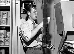 Ed Westcott in darkroom 1945
