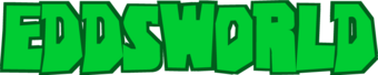 A green logo with all caps, blocky text with the series title "Eddsworld"