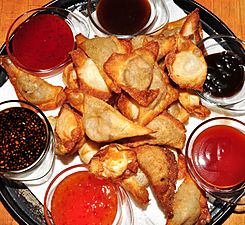 Fried wontons, crab rangoon, dipping sauces (4739410312)