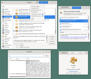 Gnome-packagekit (gpk-application) + GNOME PackageKit Update Viewer (gpk-update-viewer) + GNOME PackageKit Software Log Viewer (gpk-log) all in version 3.32 released 2019-03