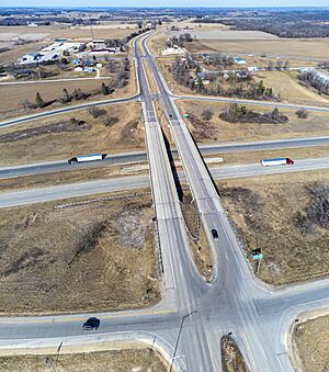 MN-43 junction with I-90 with Wilson in the background