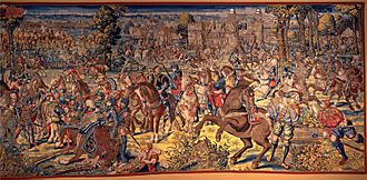 Manif. di bruxelles su dis.di bernart von orley, arazzi della battaglia di pavia, cattura di francesco I di francia, IGMN144489, 1526-31