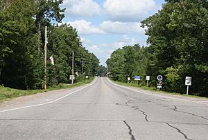 Looking north at the community of Manitowish Waters on County Road W
