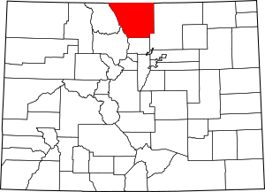 Map of Colorado highlighting Larimer County