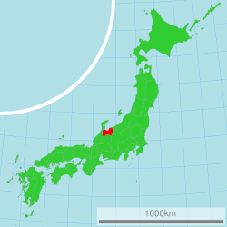 Map of Japan with highlight on 16 Toyama prefecture