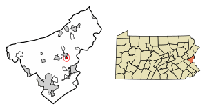 Location of Tatamy in Northampton County, Pennsylvania (left) and of Northampton County in Pennsylvania (right)