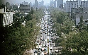 Paseo de la Reforma a Függetlenségi emlékmű (Ángel de la Independencia) kilátóteraszáról nézve. Fortepan 73834