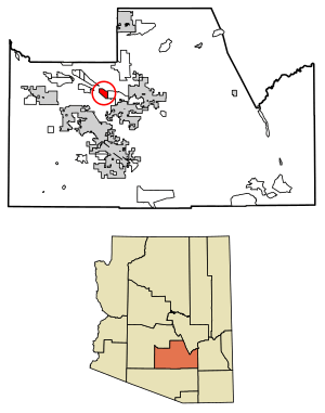 Location of Sacaton Flats Village in Pinal County, Arizona.