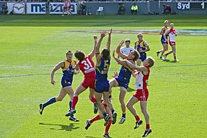 Players fly for the mark, 2005 AFL Grand Final