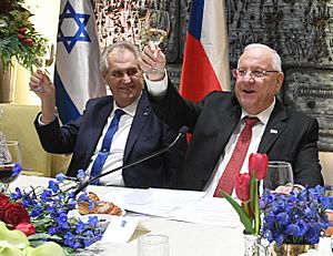 Reuven Rivlin in a state dinner in honor of President of the Czech Republic, Miloš Zeman and his wife. November 2018 (Rivlin-Zeman2)