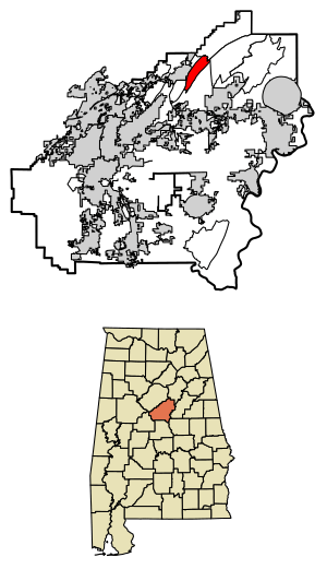 Location of Shoal Creek in Shelby County, Alabama.
