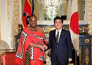 Shinzo Abe and King Mswati III at the Enthronement of Naruhito (1)