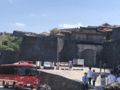 Shuri Castle main gate and charred roof two days after the 2019 fire