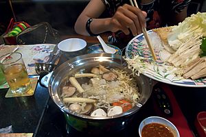 Thai suki, Thai hot pot preparation, Dining in Bangkok, Thailand