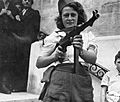 "Nicole" a French Partisan Who Captured 25 Nazis in the Chartres Area, in Addition to Liquidating Others, Poses with... - NARA - 5957431 - cropped