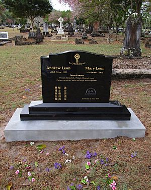 Andrew and Mary Leon Memorial Headstone, Martyn Street Cemetery, Cairns, 2020