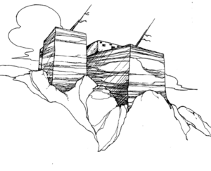 Artist's reconstruction of Bis sa'ani Pueblo, c. 1150 CE