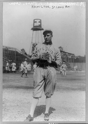 Earl Andrew Hamilton, baseball player with St. Louis (Am.), standing, facing left, in uniform LCCN90706261.jpg