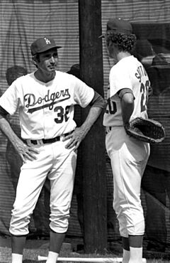L.A. Dodgers players Sandy Koufax and Don Sutton during spring training in Florida