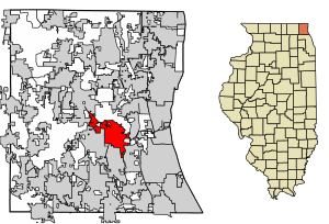 Location of Libertyville in Lake County, Illinois.