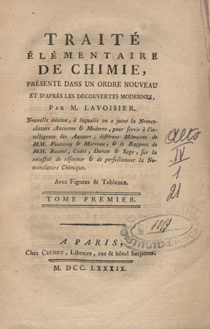 Lavoisier - Traité élémentaire de chimie, 1789 - 3895821 F