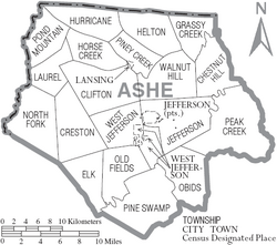 Map of Ashe County North Carolina With Municipal and Township Labels