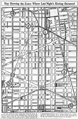 Map of the rioting during the Washington DC race riot of 1919