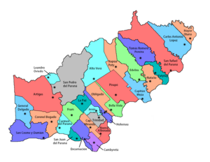 Mapa Itapua Paraguay con Nombres