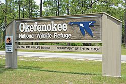 Okefenokee National Wildlife Refuge sign, Charlton County, GA, US