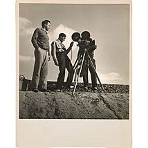 Film director Pare Lorentz and cinematographer Paul Ivano filming outside of Bakersfield, California, in October 1935