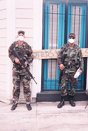 Patrolling an area that was previously underwater in New Orleans September 2005