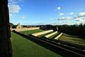 Terraced garden at Aberdour Castle, St Fillans church and Doocot