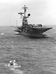 USS Hornet (CVS-12) approaches Apollo 11 space capsule 1969