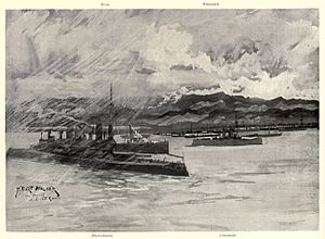 US troopships and convoy at Playa de Ponce, 1898