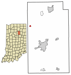 Location of Roann in Wabash County, Indiana.