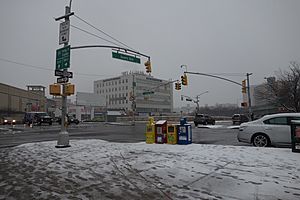 The southwest corner of Woodhaven Boulevard and Queens Boulevard.