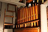 Casavant Frères ranks of square wooden pipes of all sizes inside the organ.