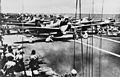 Aircraft prepare to launch from Japanese carrier Shōkaku during Battle of the Santa Cruz Islands, 26 October 1942 (80-G-176150)