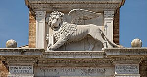 Arsenale (Venice) - The Lion of Venice on the pediment of the arsenal