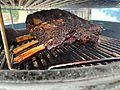 Beef ribs on a smoker grill