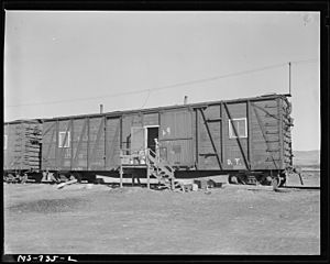 Box car made into home for miner. This is part of company housing project. Union Pacific Coal Company, Reliance Mine... - NARA - 540575