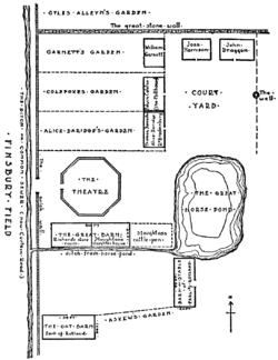 Burbage's Theatre, Holywell, London - site plan