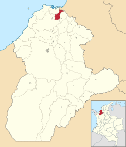 Location of the municipality and town of Purísima in the Córdoba Department of Colombia.