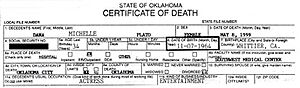Dana Plato's official death certificate