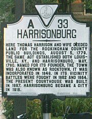 Historical marker A33 Court Square downtown Harrisonburg VA July 2008