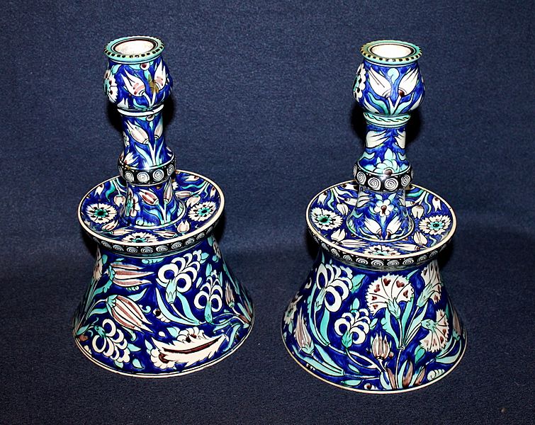 Iznik Pottery Candlesticks,Ottoman Turkey